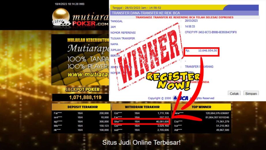 Bukti Withdraw (46,081,600- ) Member Setia Mutiarapoker