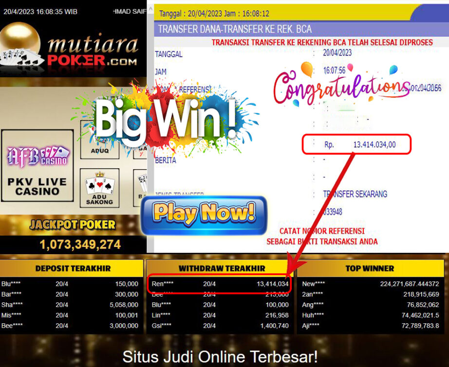 Bukti Withdraw (13,414,034- ) Member Setia Mutiarapoker