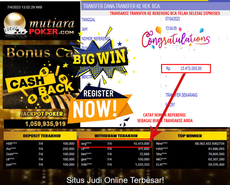 Bukti Withdraw (15,473,000- ) Member Setia Mutiarapoker