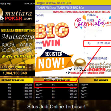 Bukti Withdraw (16,270,100- ) Member Setia Mutiarapoker