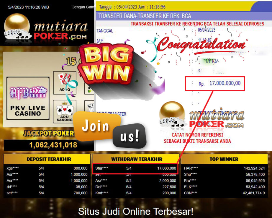 Bukti Withdraw (17,000,000- ) Member Setia Mutiarapoker