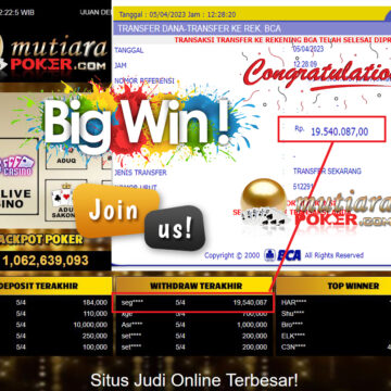 Bukti Withdraw (19,540,087- ) Member Setia Mutiarapoker