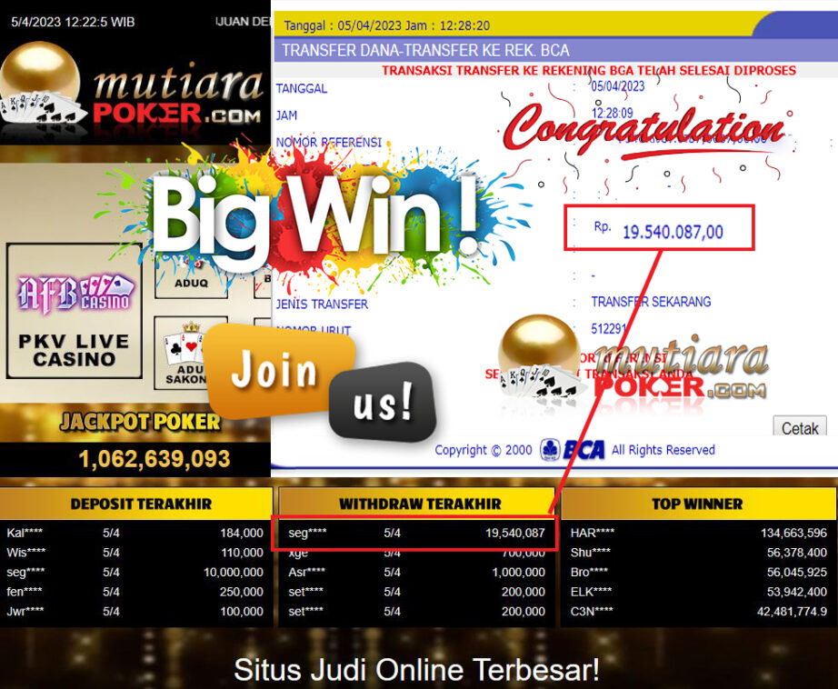 Bukti Withdraw (19,540,087- ) Member Setia Mutiarapoker