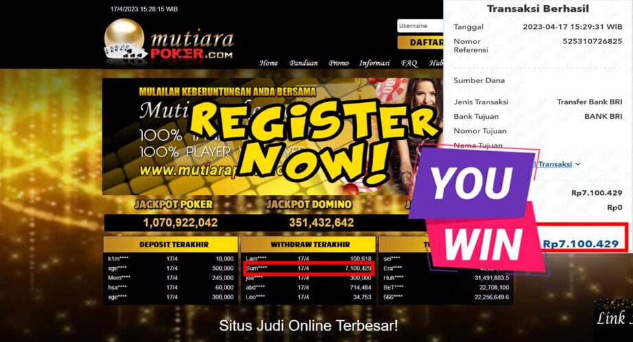 Bukti Withdraw (7,100,429- )Member Setia Mutiarapoker