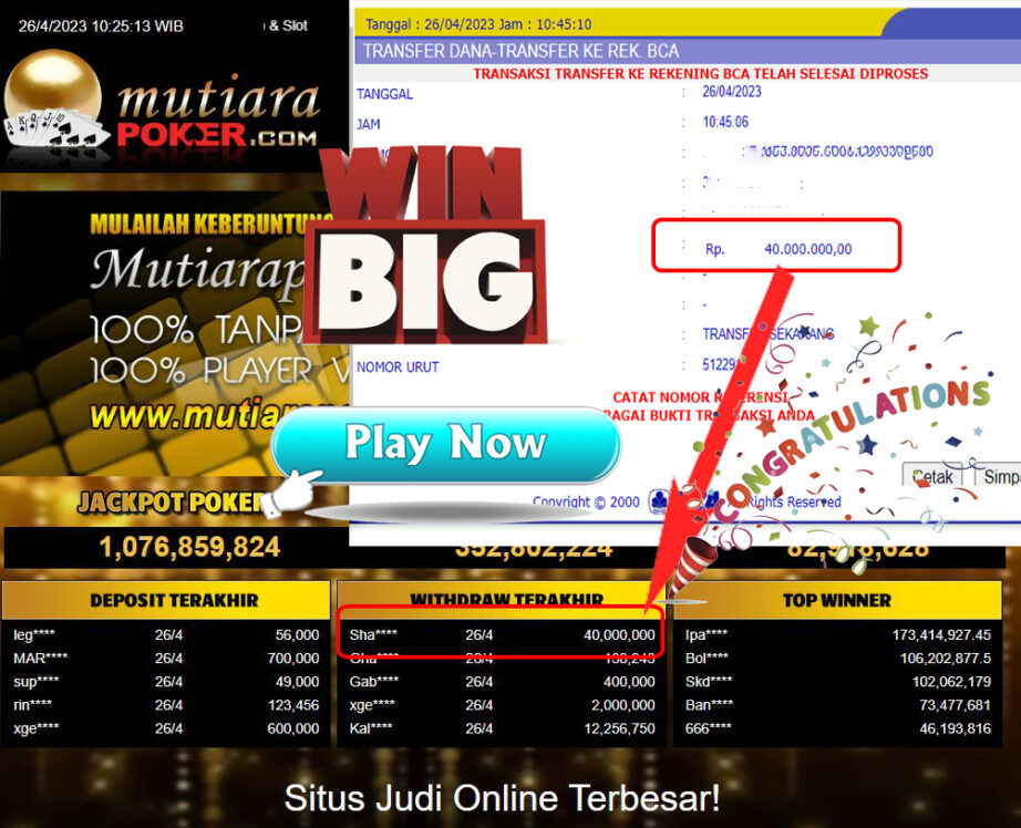 Bukti Withdraw (40,000,000- ) Member Setia Mutiarapoker