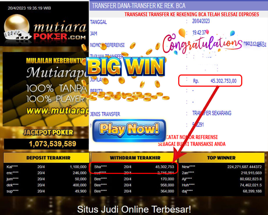 Bukti Withdraw (45,302,753- ) Member Setia Mutiarapoker