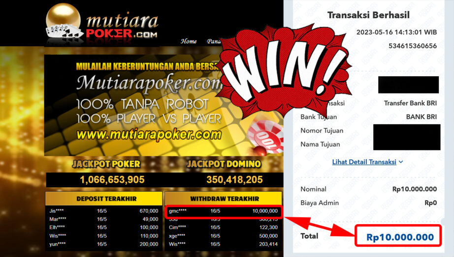 Bukti Withdraw (10.000.000- ) Member Setia Mutiarapoker