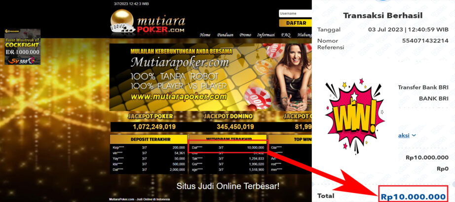 Bukti Withdraw (10,000,000- ) Member Setia Mutiarapoker