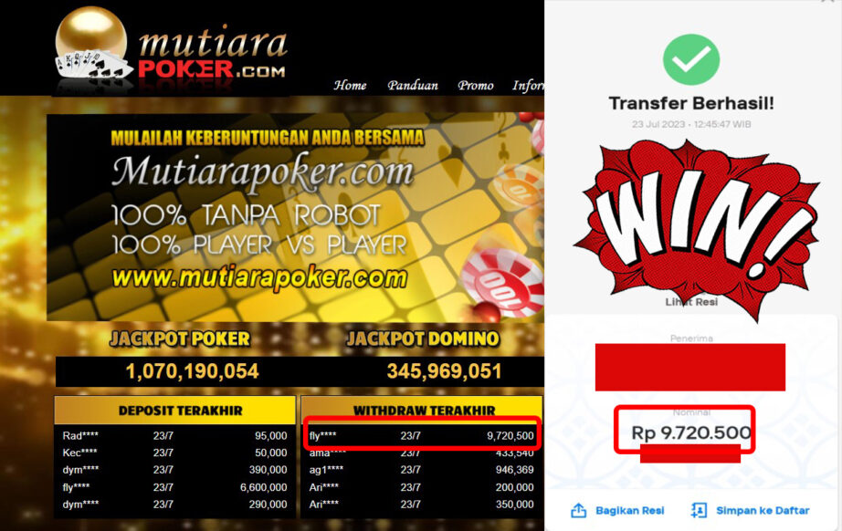 Bukti Withdraw (9.720.500,-) Member Setia Mutiarapoker