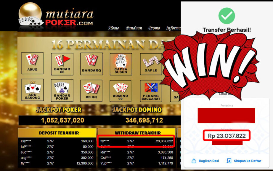 Bukti Withdraw (23.037.822-) Member Setia Mutiarapoker