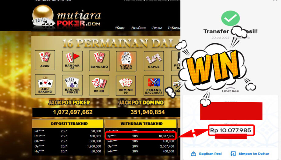 Bukti Withdraw (10.077.985,-) Member Setia Mutiarapoker