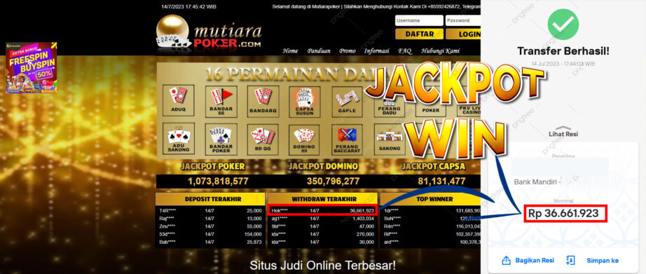 Bukti Withdraw (36.661.923,-) Member Setia Mutiarapoker