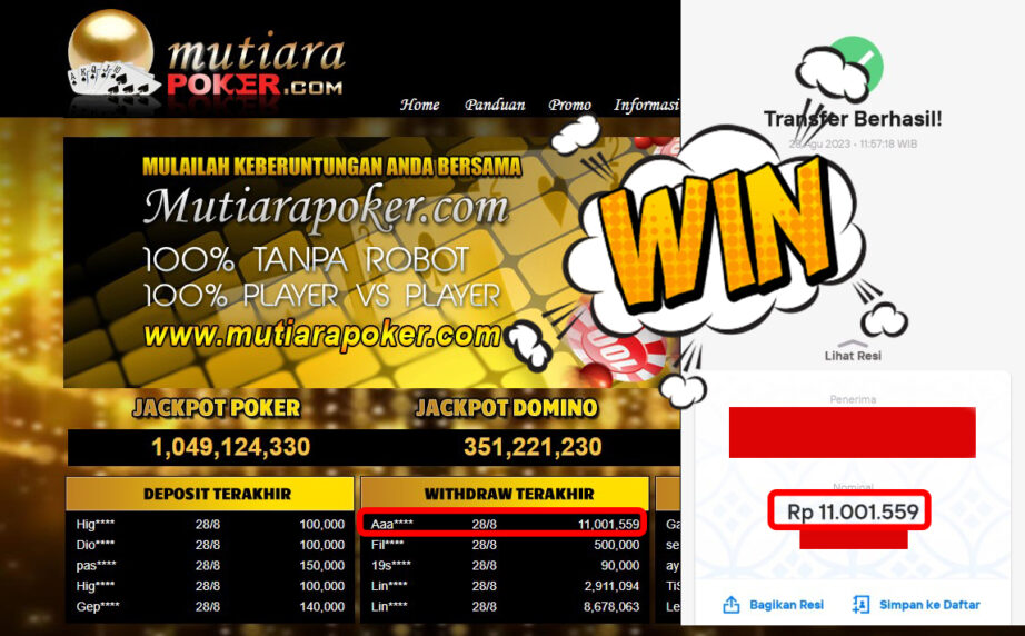 Bukti Withdraw (11.001.559-) Member Setia Mutiarapoker