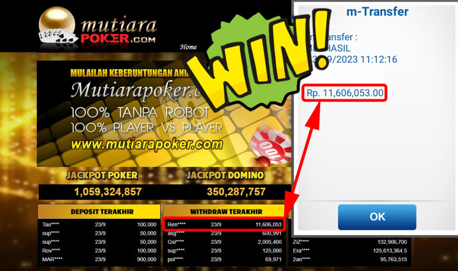 Bukti Withdraw (11.606.053,-) Member Setia Mutiarapoker