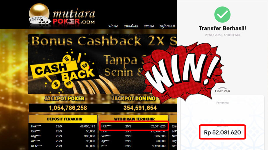 Bukti Withdraw (52.081.620,-) Member Setia Mutiarapoker