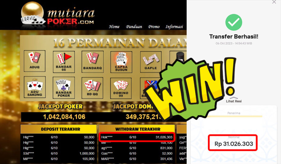 Bukti Withdraw (31.026.303,-) Member Setia Mutiarapoker