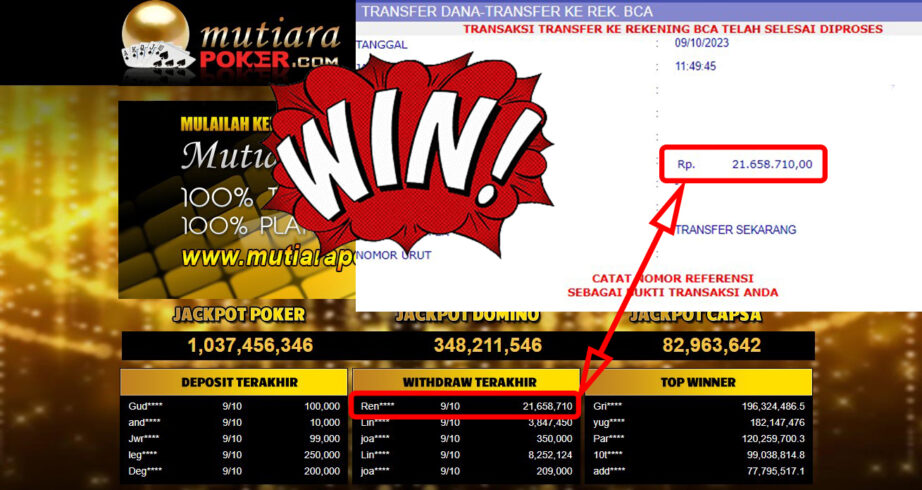 Bukti Withdraw (21,658,710,-) Member Setia Mutiarapoker