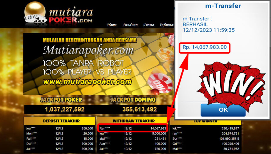 Bukti Withdraw ( 14.067.983,-) Member Setia Mutiarapoker