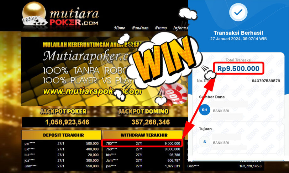 Bukti Withdraw ( 9.500.000,-) Member Setia Mutiarapoker