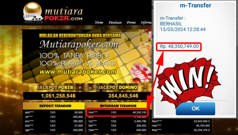 Bukti Withdraw ( 48.350.749,-) Member Setia Mutiarapoker