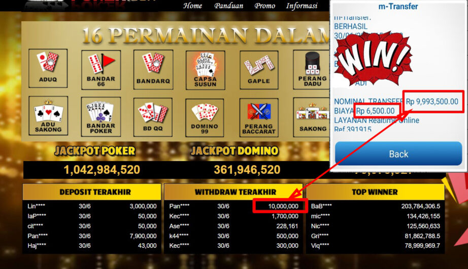 Bukti Withdraw ( 10,000,000,-) Member Setia Mutiarapoker