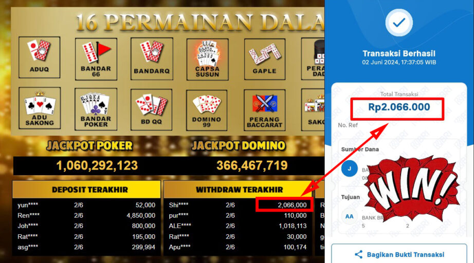 Bukti Withdraw ( 2,066,000,-) Member Setia Mutiarapoker