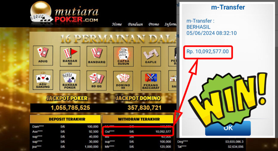 Bukti Withdraw ( 10.092.577,-) Member Setia Mutiarapoker