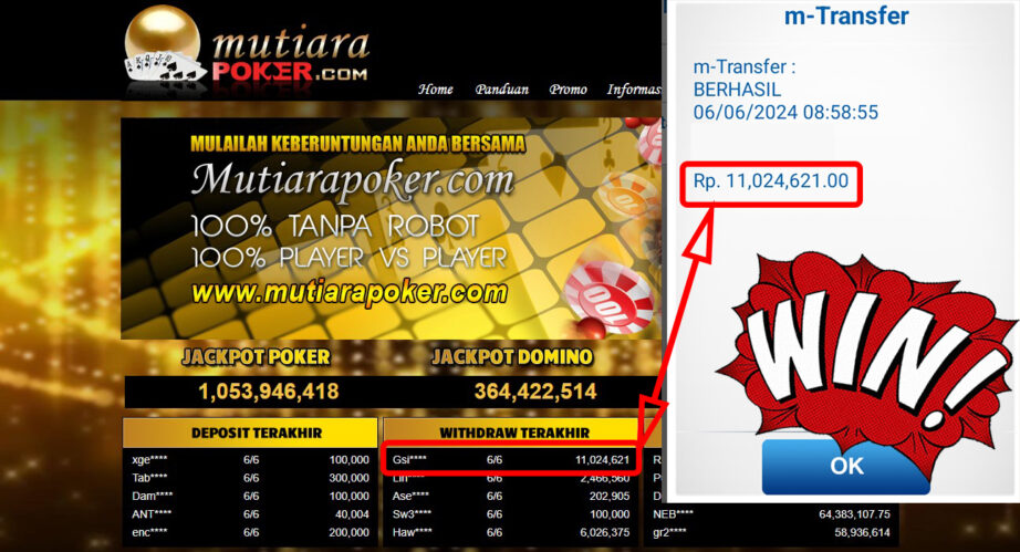 Bukti Withdraw ( 11.024.621,-) Member Setia Mutiarapoker