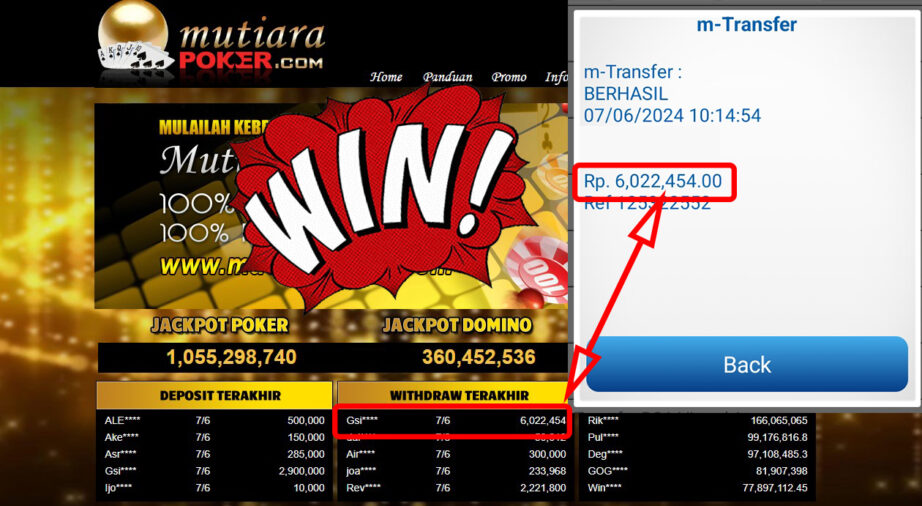 Bukti Withdraw ( 6.022.454,-) Member Setia Mutiarapoker