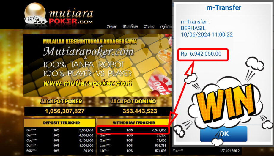 Bukti Withdraw ( 6.942.050,-) Member Setia Mutiarapoker