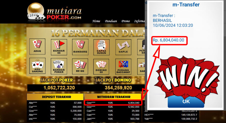 Bukti Withdraw ( 6.804.040,-) Member Setia Mutiarapoker