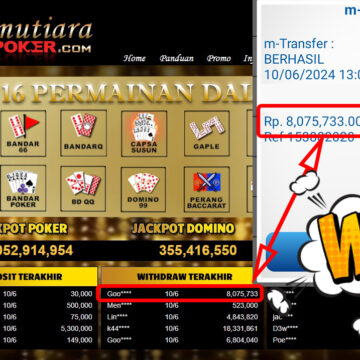 Bukti Withdraw ( 8.075.733,-) Member Setia Mutiarapoker