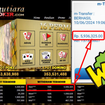 Bukti Withdraw ( 5.936.325,-) Member Setia Mutiarapoker