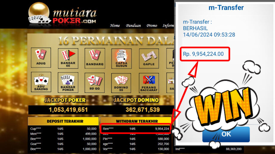 Bukti Withdraw ( 9.954.224,-) Member Setia Mutiarapoker