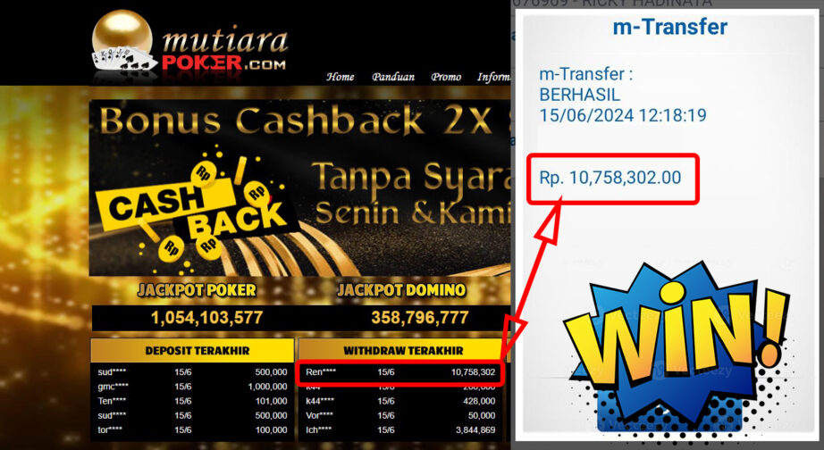 Bukti Withdraw ( 10.758.302,-) Member Setia Mutiarapoker