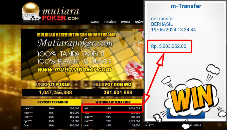 Bukti Withdraw ( 5.003.052,-) Member Setia Mutiarapoker