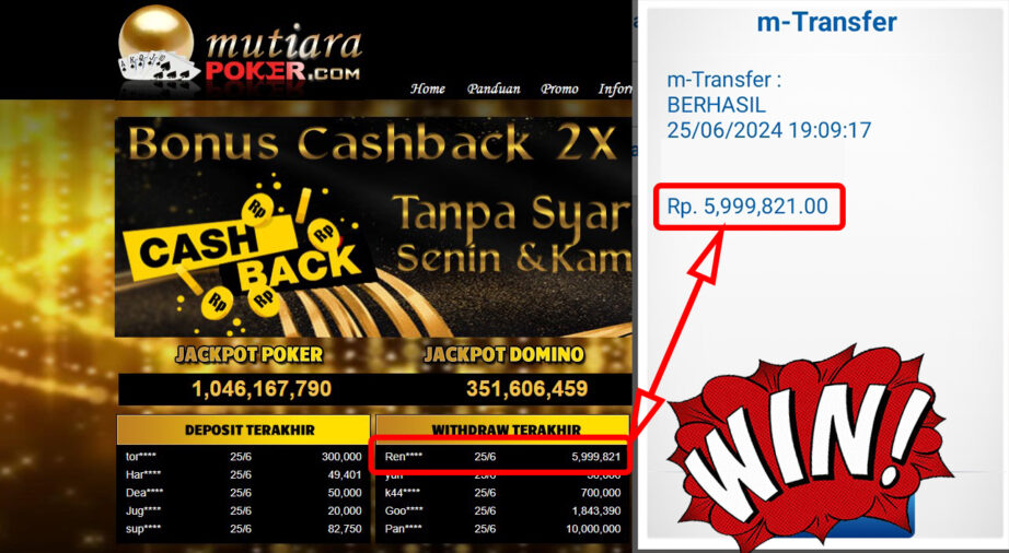 Bukti Withdraw ( 5.999.821,-) Member Setia Mutiarapoker