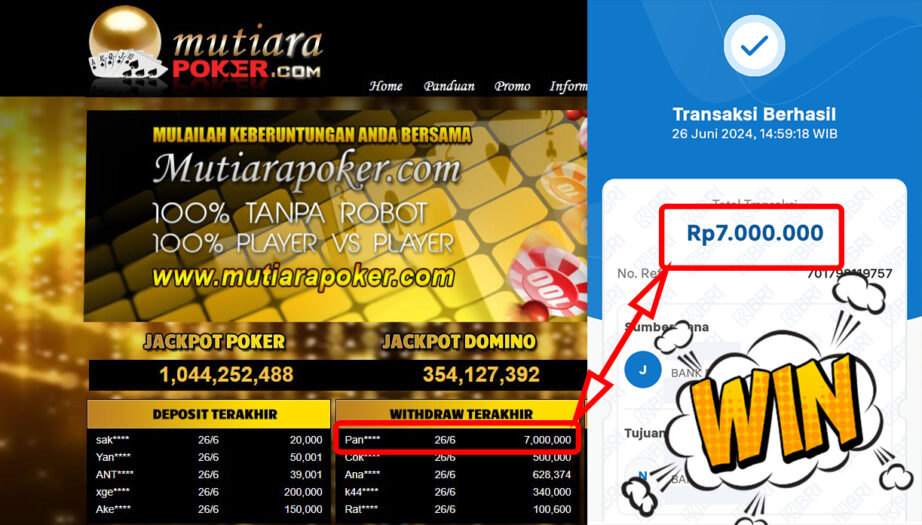 Bukti Withdraw ( 7.000.000,-) Member Setia Mutiarapoker