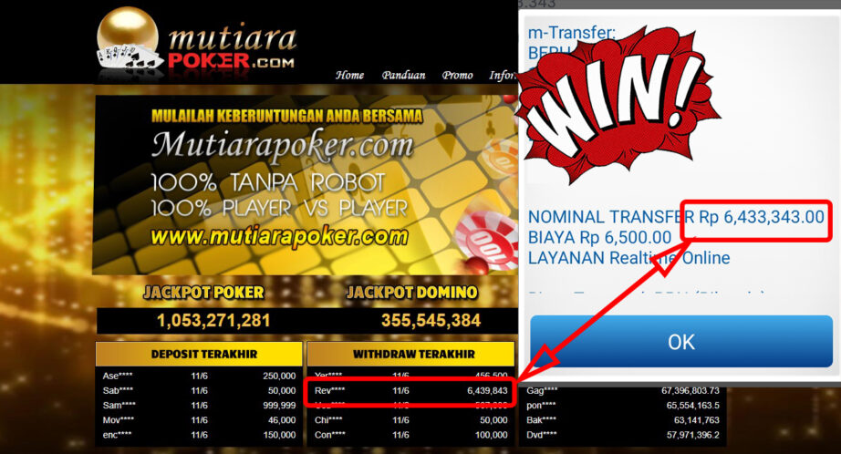 Bukti Withdraw ( 6.439.843,-) Member Setia Mutiarapoker