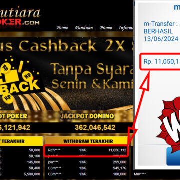 Bukti Withdraw ( 11.050.112,-) Member Setia Mutiarapoker