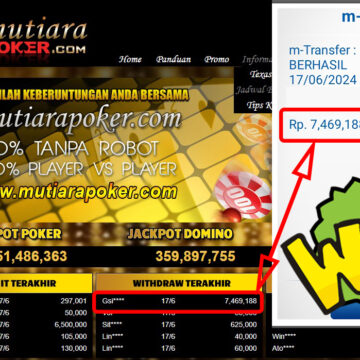 Bukti Withdraw ( 7.469.188,-) Member Setia Mutiarapoker