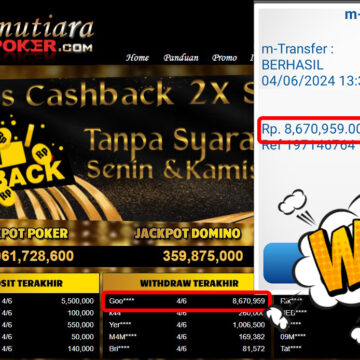 Bukti Withdraw ( 8.670.969,-) Member Setia Mutiarapoker