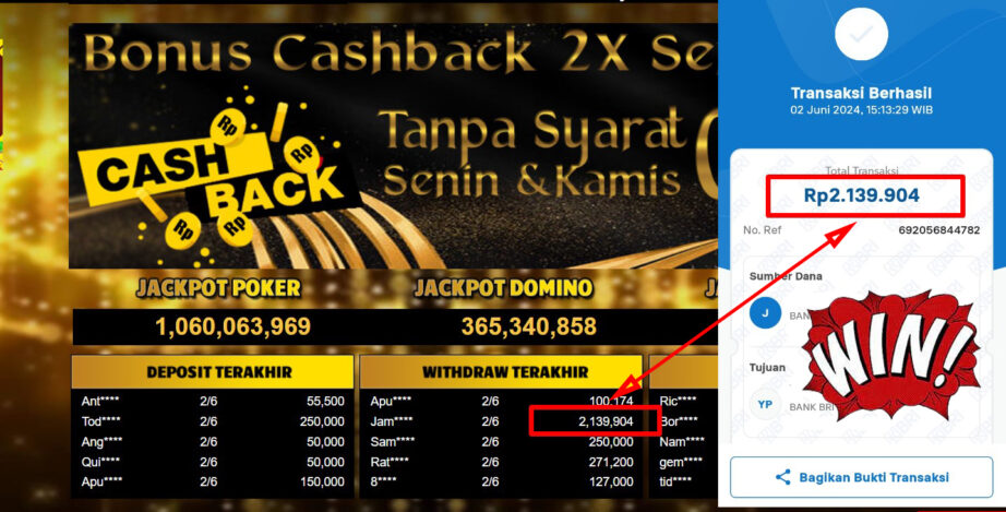 Bukti Withdraw ( 2,139,904,-) Member Setia Mutiarapoker