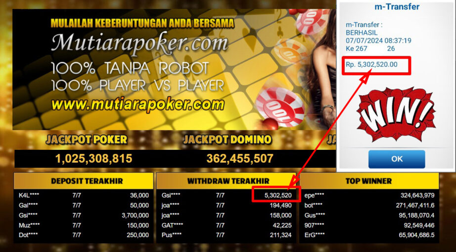 Bukti Withdraw ( 5,302,520,-) Member Setia Mutiarapoker