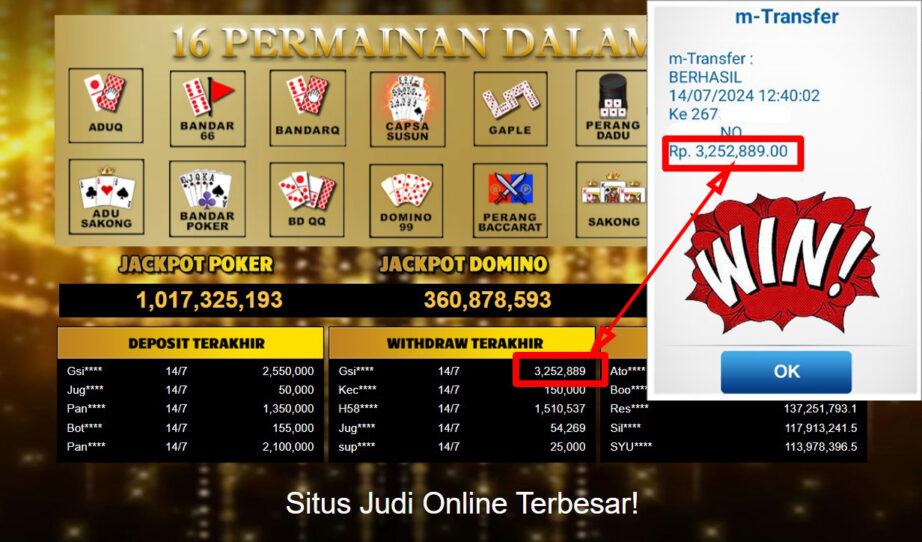 Bukti Withdraw ( 3,252,889,-) Member Setia Mutiarapoker