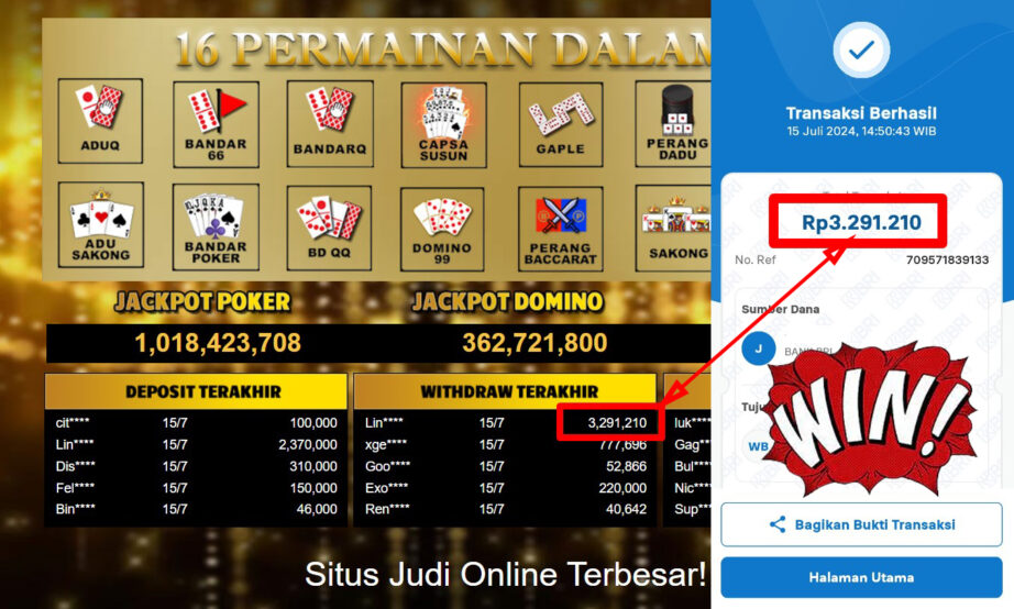 Bukti Withdraw ( 3,291,210,-) Member Setia Mutiarapoker