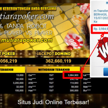 Bukti Withdraw ( 3,984,900,-) Member Setia Mutiarapoker