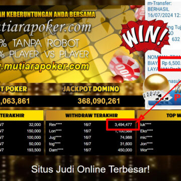 Bukti Withdraw ( 3,494,477,-) Member Setia Mutiarapoker