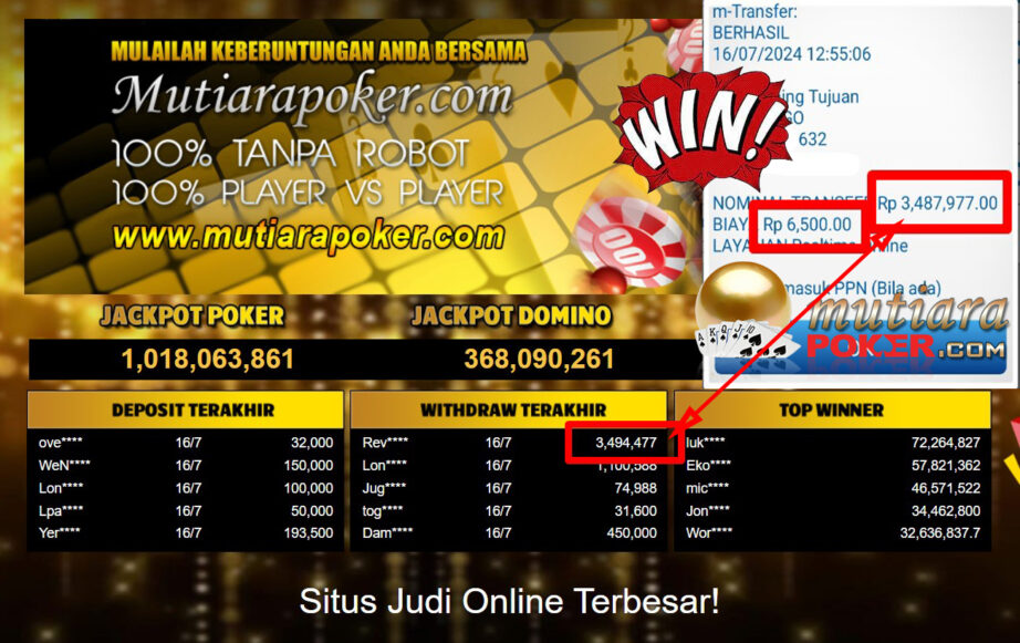 Bukti Withdraw ( 3,494,477,-) Member Setia Mutiarapoker