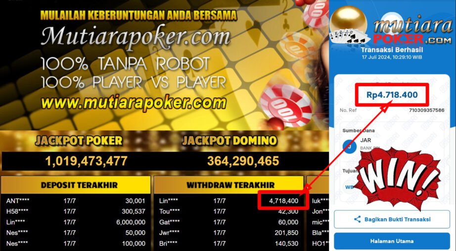 Bukti Withdraw ( 4,718,400,-) Member Setia Mutiarapoker